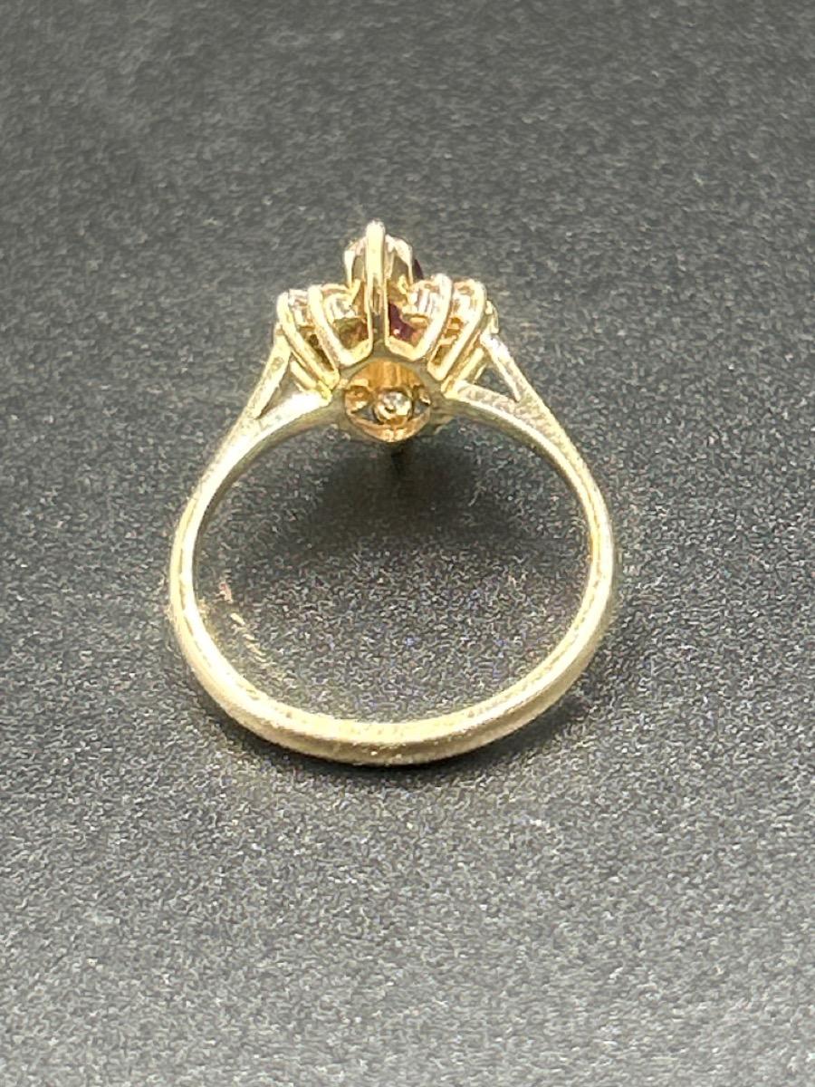 Women's or Men's 14k Yellow Gold Ruby & Apx 7/10 CTW Pear Diamond Ring Size 6.5 For Sale