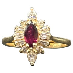 Anello in oro giallo 14k con rubino e diamante perlato da 7/10 CTW Misura 6,5