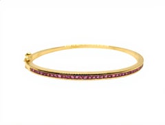 14k Yellow Gold Ruby Bangle Classic Stylish Pink Ruby Bangle Women Size 2.4