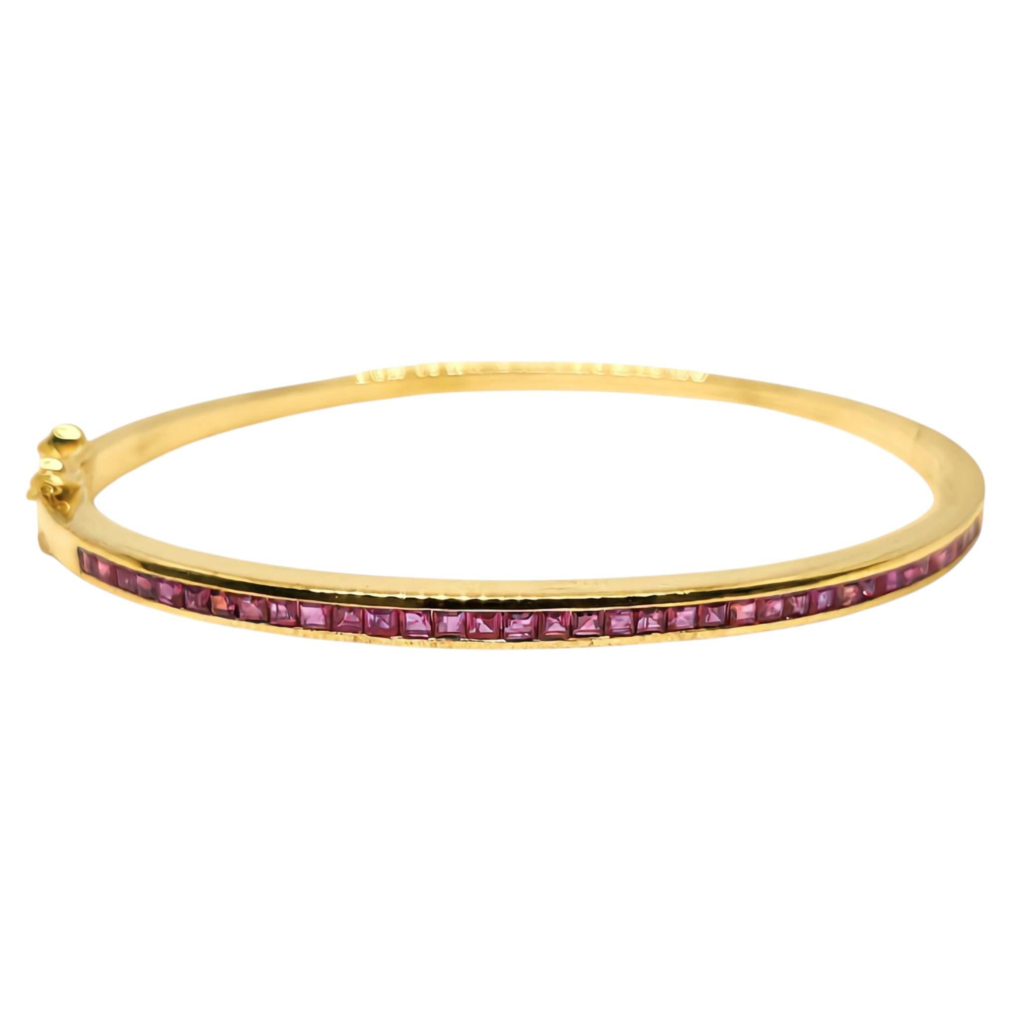 14k Yellow Gold Ruby Bangle Classic Stylish Pink Ruby Bangle Women Size 2.4