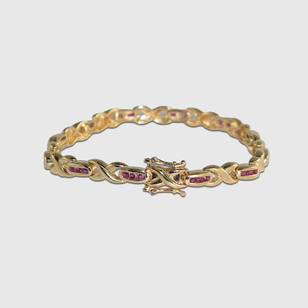 14K Gelbgold Rubin-Armband 15,1 g (Rundschliff)
