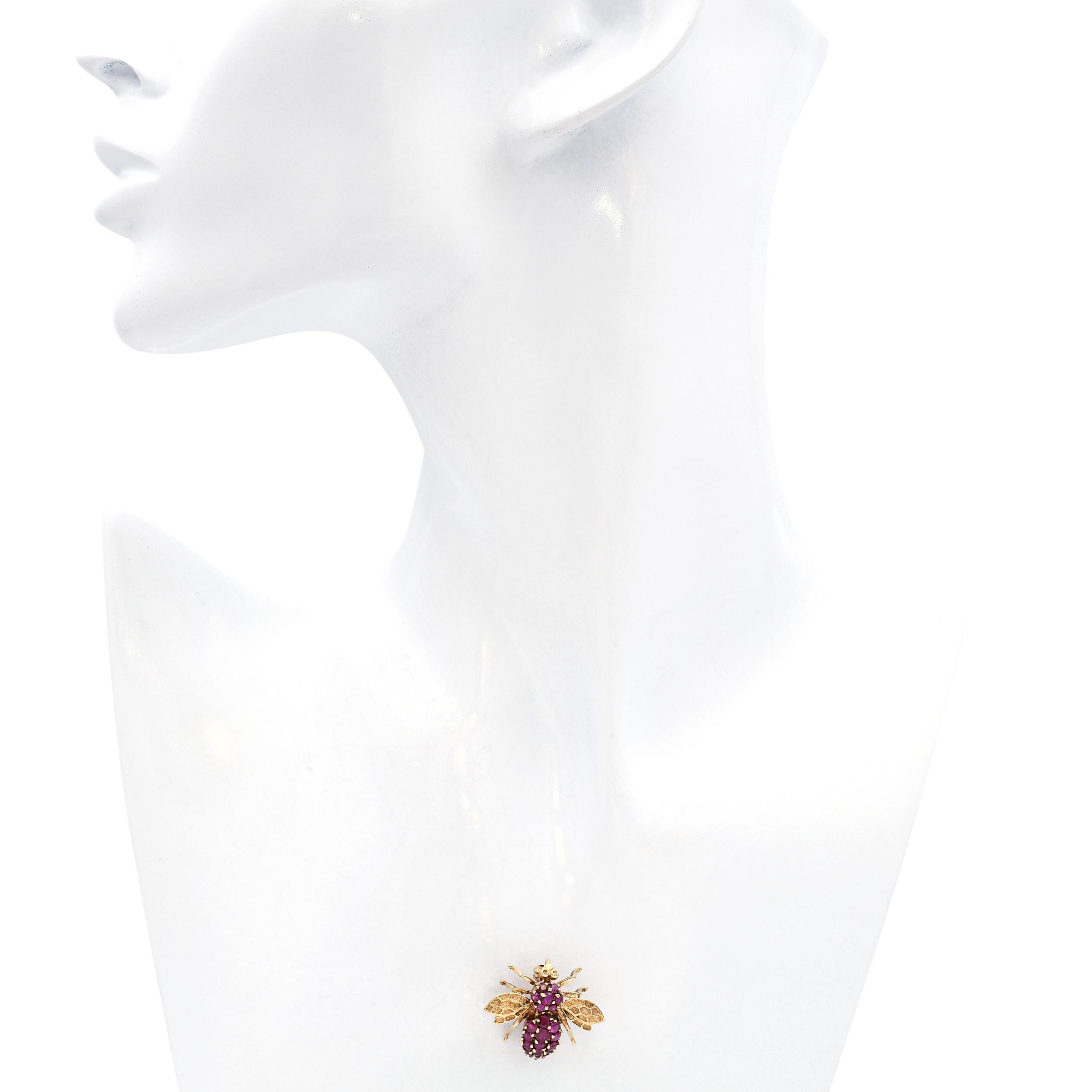 14k Gelbgold Rubin-Bumblebee-Brosche mit Anhänger (Cabochon) im Angebot