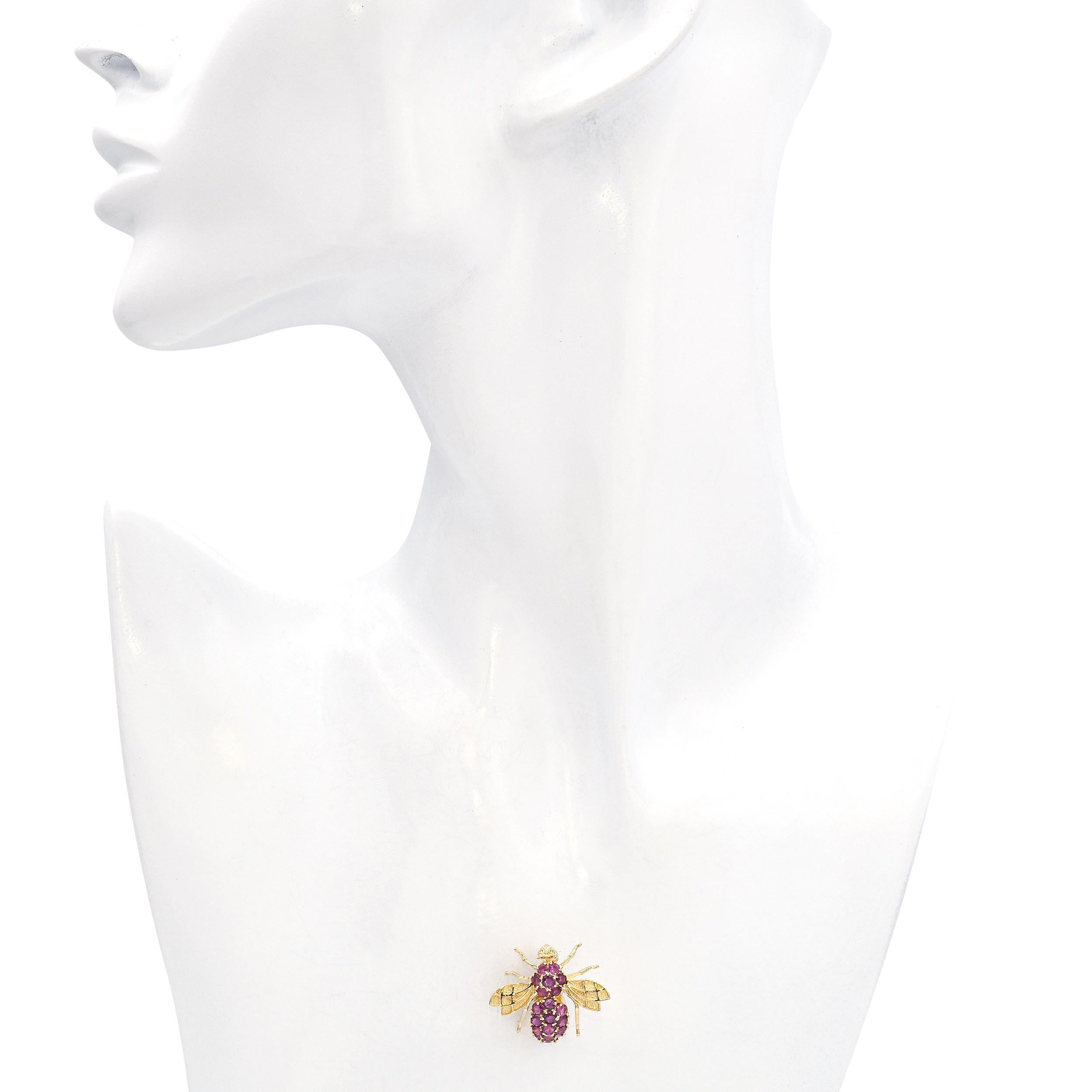 14k Gelbgold Rubin-Bumblebee-Brosche mit Anhänger (Rundschliff) im Angebot