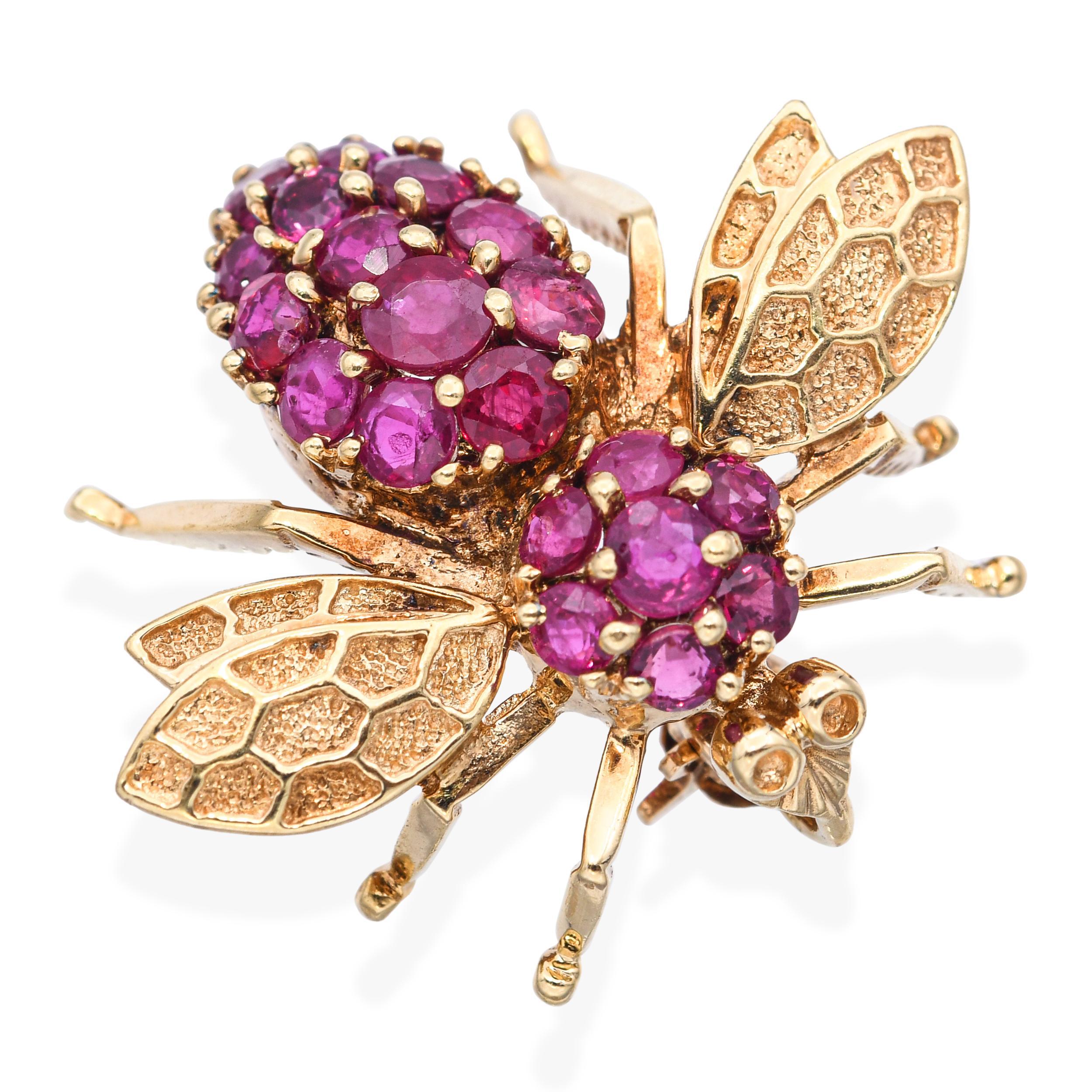 14k Gelbgold Rubin-Bumblebee-Brosche mit Anhänger im Zustand „Gut“ im Angebot in New York, NY