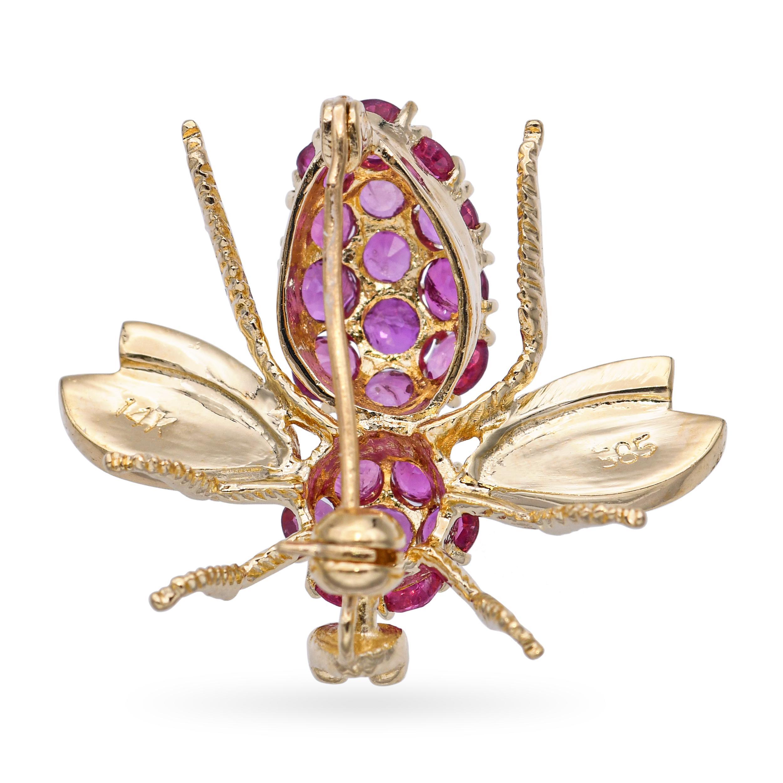 14k Gelbgold Rubin-Bumblebee-Brosche mit Anhänger im Zustand „Gut“ im Angebot in New York, NY