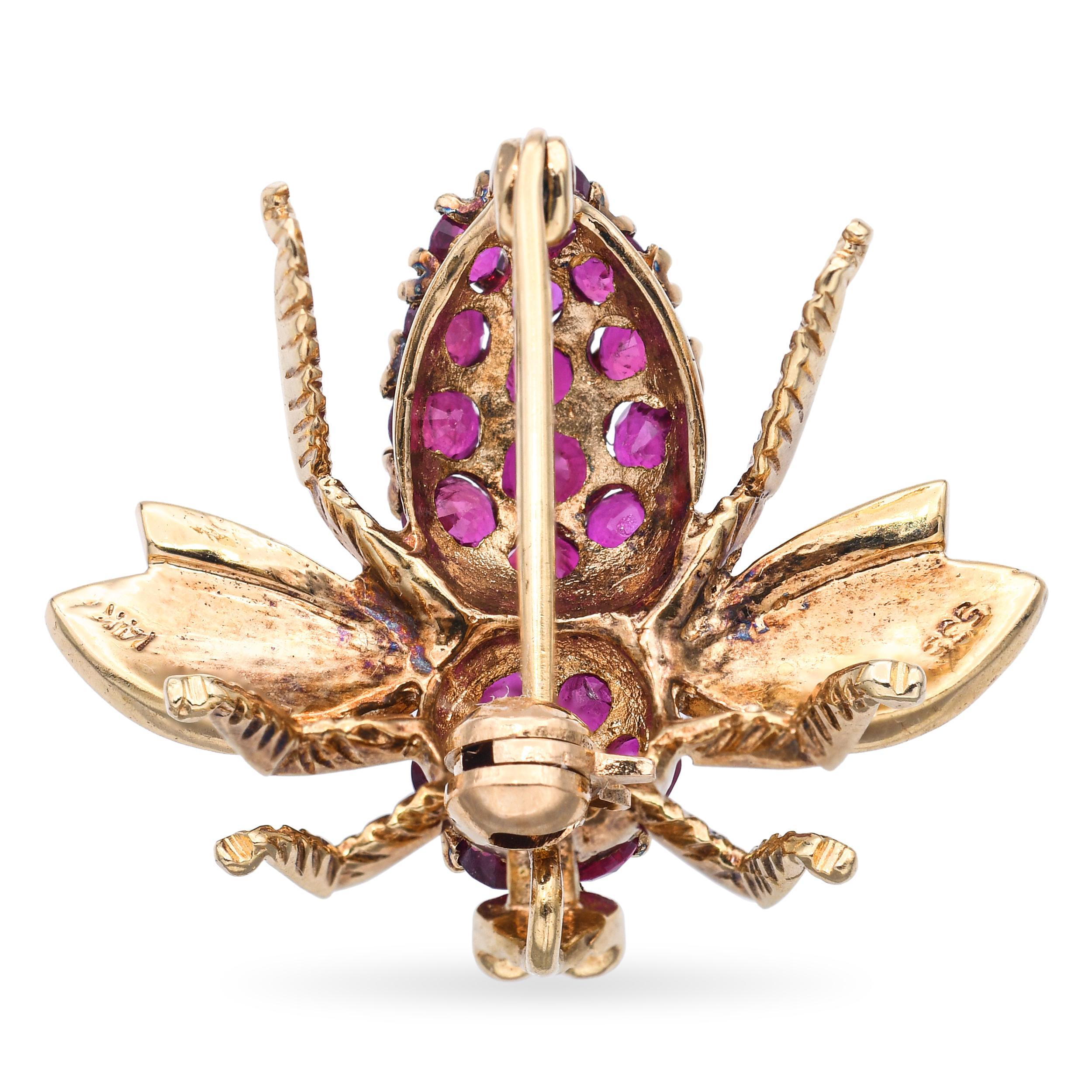 14k Gelbgold Rubin-Bumblebee-Brosche mit Anhänger Damen im Angebot
