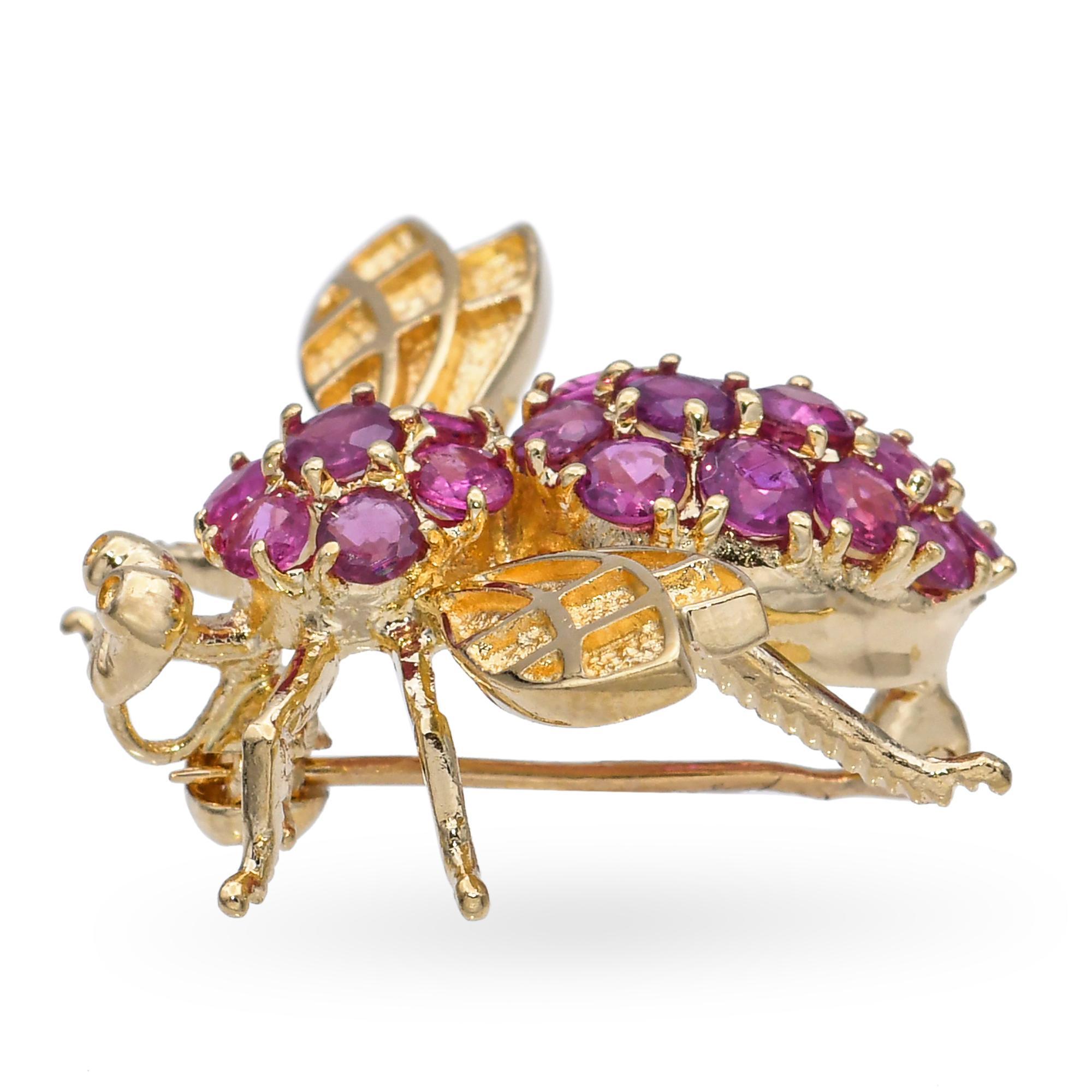 14k Gelbgold Rubin-Bumblebee-Brosche mit Anhänger Damen im Angebot