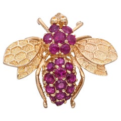 14k Gelbgold Rubin-Bumblebee-Brosche mit Anhänger