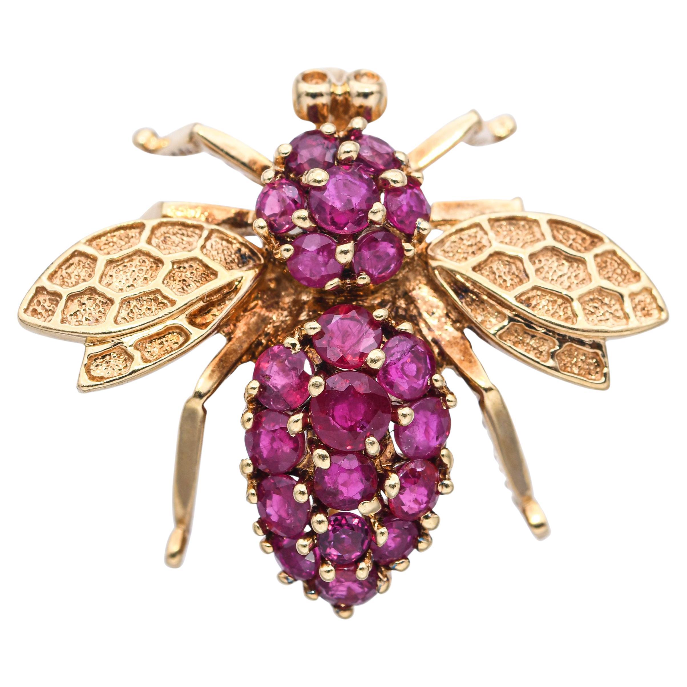 14k Yellow Gold Ruby Bumblebee Brooch Pendant