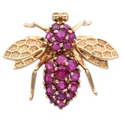 14k Yellow Gold Ruby Bumblebee Brooch Pendant