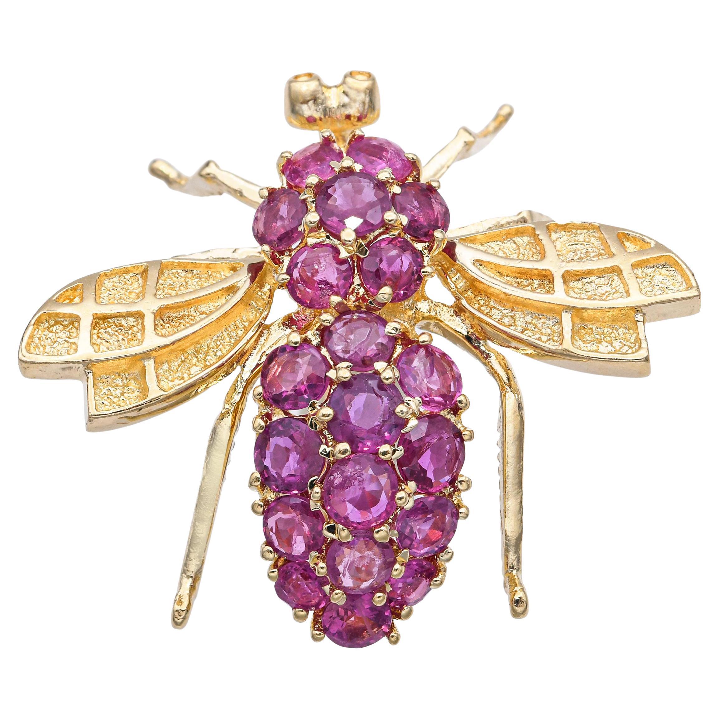 Pendentif broche bourdon en or jaune 14k avec rubis