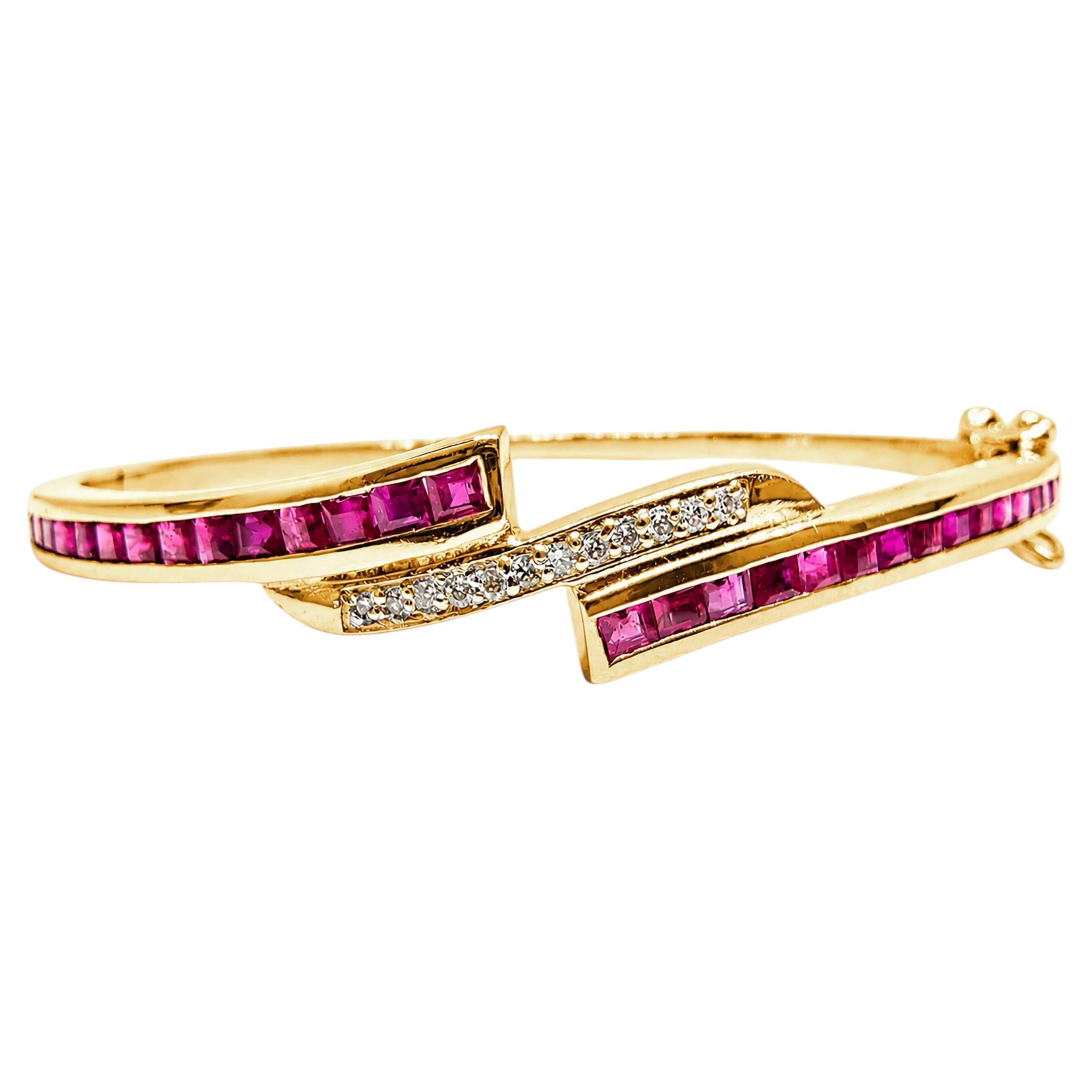 14K Yellow Gold Ruby Diamond Bangle Bracelet H VS Diamond Bangle Ruby Bangle For Sale