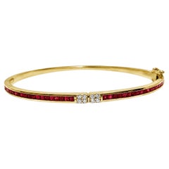 Pulsera de oro amarillo de 14 quilates con rubíes y diamantes Pulsera de oro hecha a mano para mujer