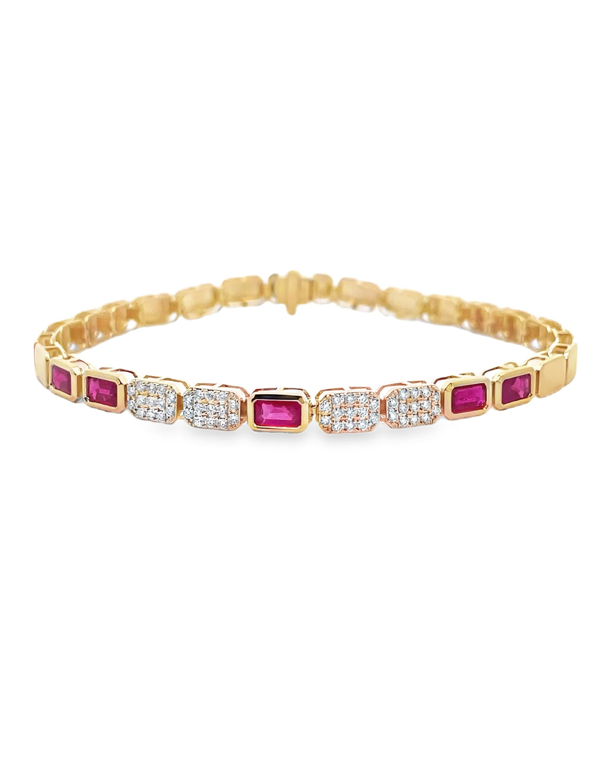 Bracciale in oro giallo 14K con rubini e diamanti
