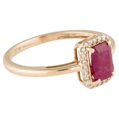14K Yellow Gold Ruby & Diamond Cocktail Ring – 1.22ct Emerald Cut Ruby Center
