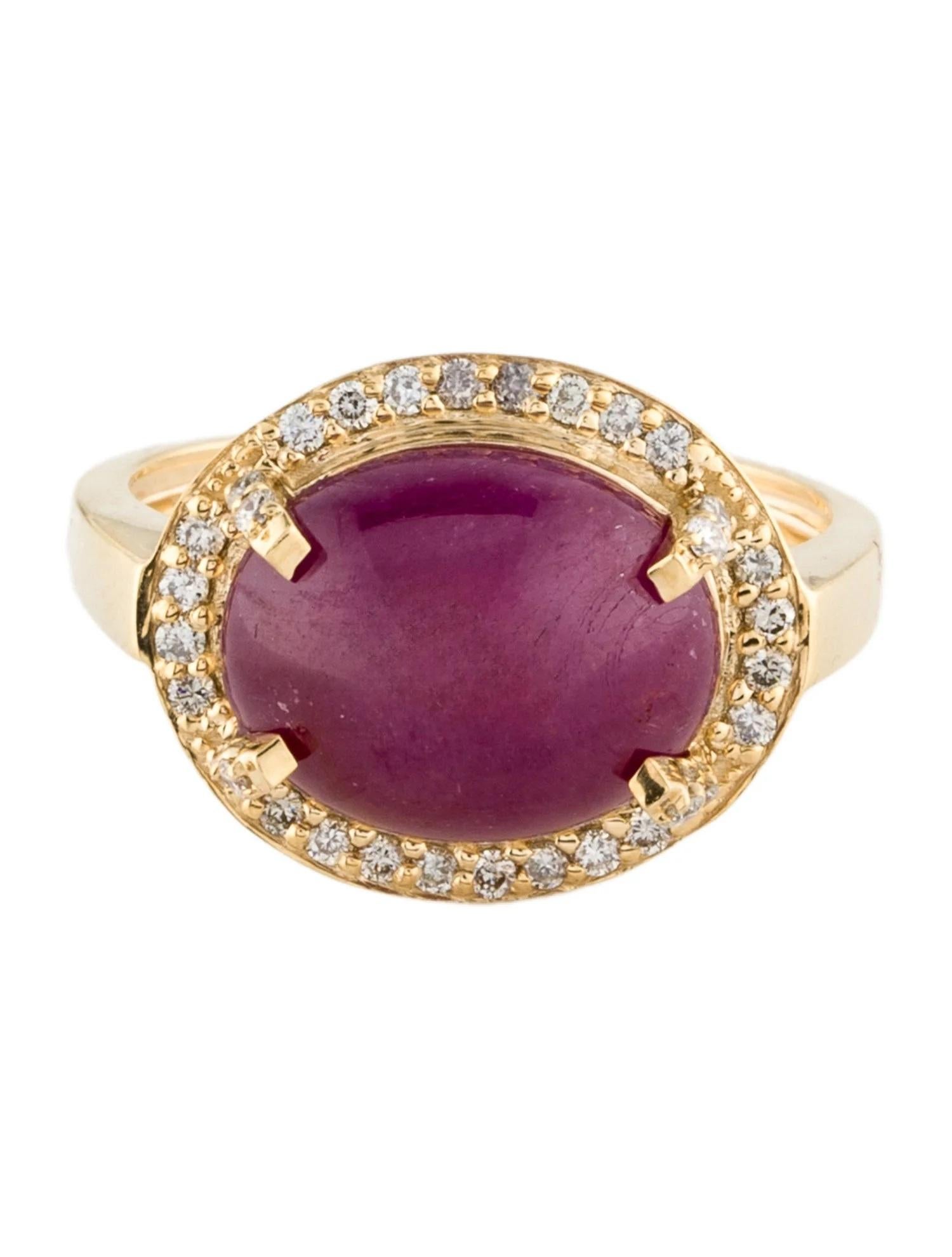 Artist 14K Yellow Gold Ruby & Diamond Cocktail Ring Size 7 For Sale