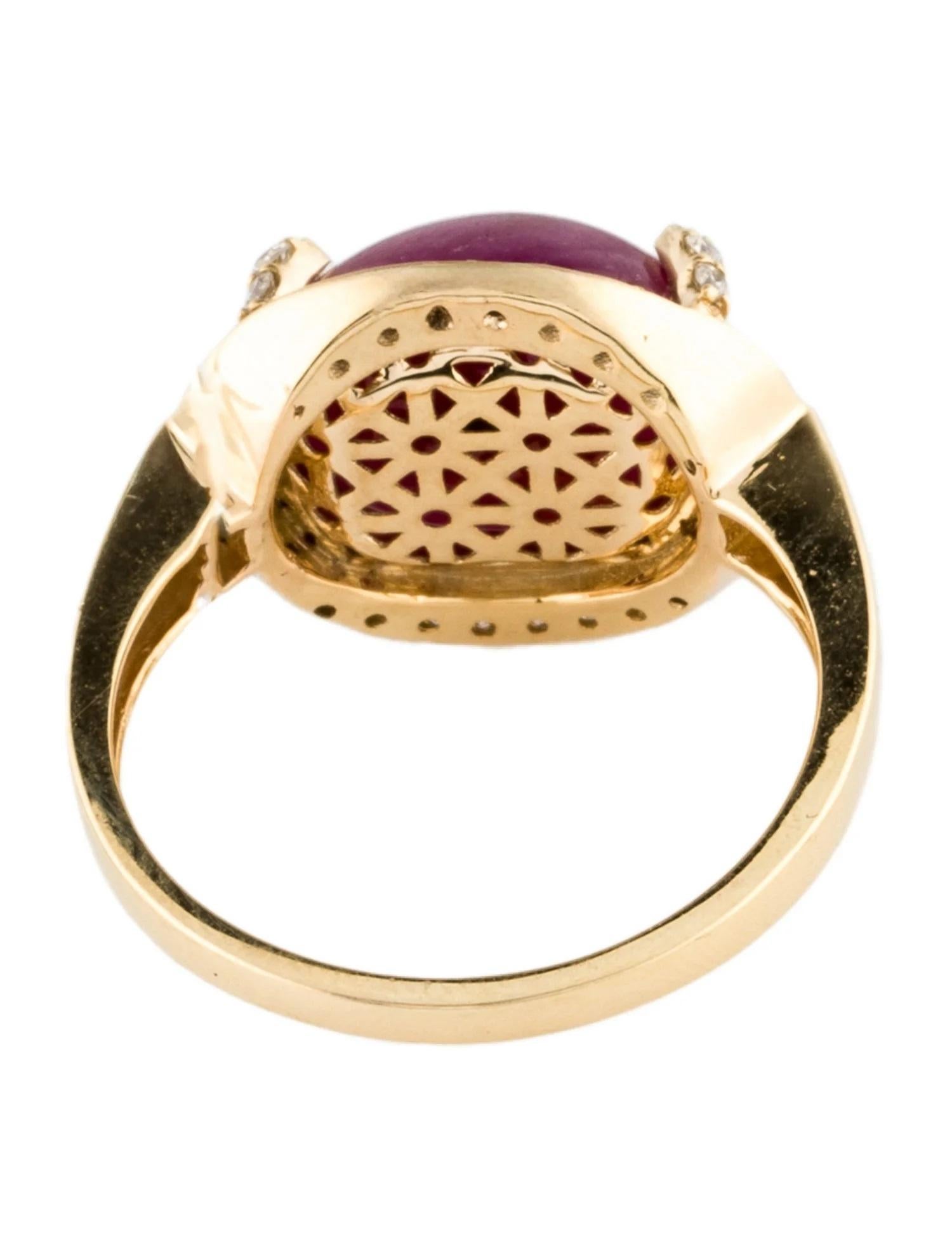Round Cut 14K Yellow Gold Ruby & Diamond Cocktail Ring Size 7 For Sale