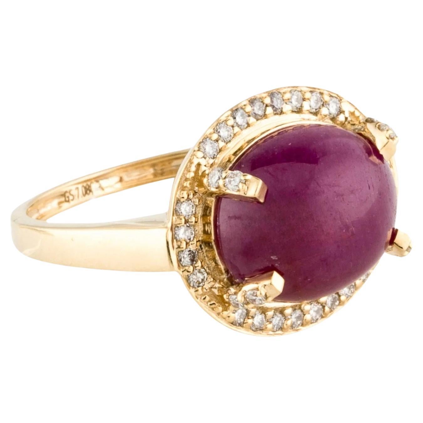 14K Yellow Gold Ruby & Diamond Cocktail Ring Size 7