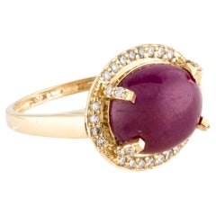14K Yellow Gold Ruby & Diamond Cocktail Ring Size 7