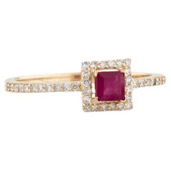 14K Yellow Gold Ruby & Diamond Cocktail Ring, Size 7.25