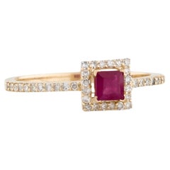 14K Yellow Gold Ruby 
Diamond Cocktail Ring, Size 7.25