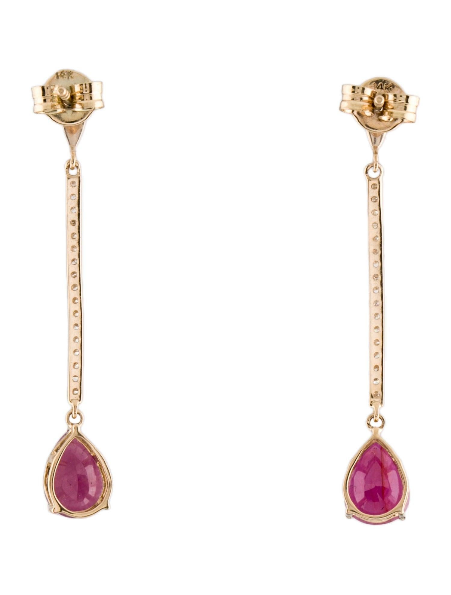 Pear Cut 14K Yellow Gold Ruby & Diamond Drop Earrings, 1.91ctw - Pear Modified Brilliant  For Sale