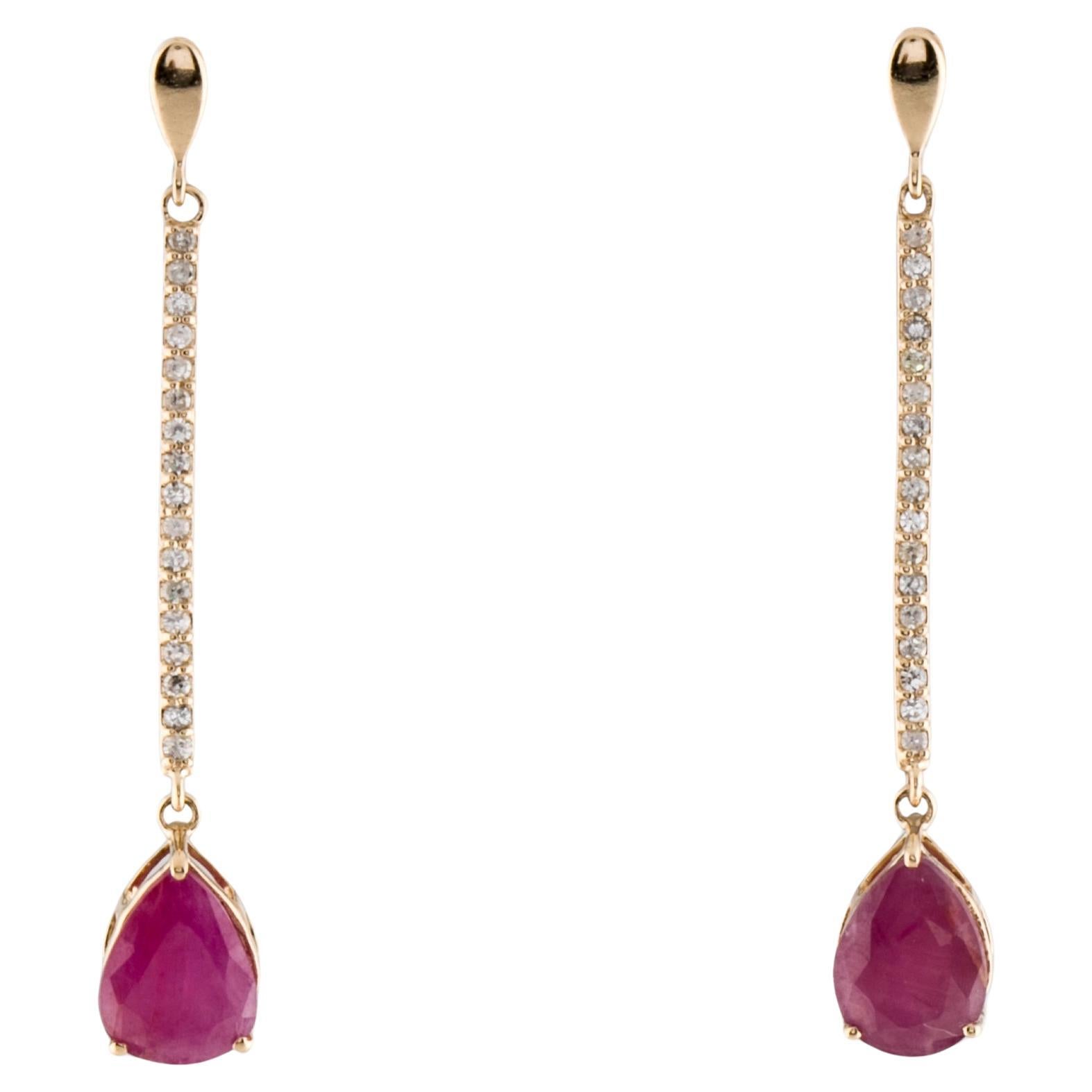 14K Yellow Gold Ruby & Diamond Drop Earrings, 1.91ctw - Pear Modified Brilliant  For Sale