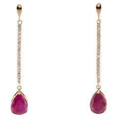 Boucles d'oreilles pendantes en or jaune 14K, rubis et diamants, 1.91ctw - poire modifié brillant 