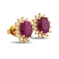 14K Yellow Gold Ruby & Diamond Earrings