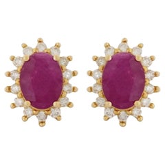 14K Yellow Gold Ruby & Diamond Earrings