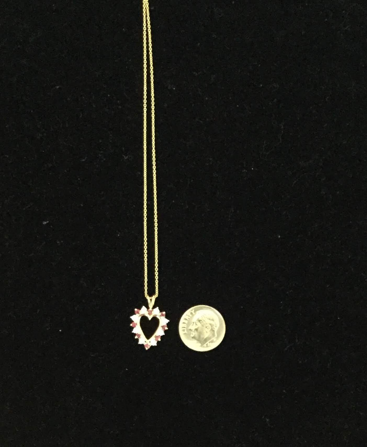 14 Karat Yellow Gold Ruby and Diamond Heart Pendant Necklace In New Condition For Sale In Wilton, CT