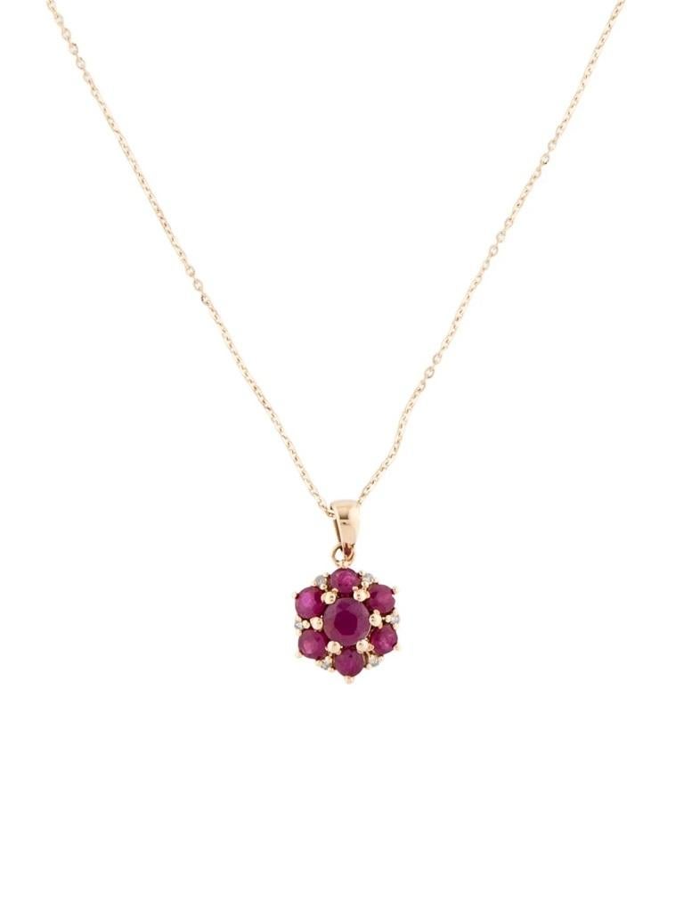 14K Yellow Gold Ruby & Diamond Pendant Necklace, 16