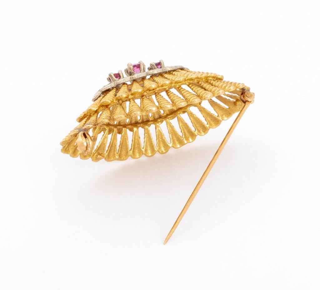 Other 14K Yellow Gold Ruby Diamond Pin For Sale