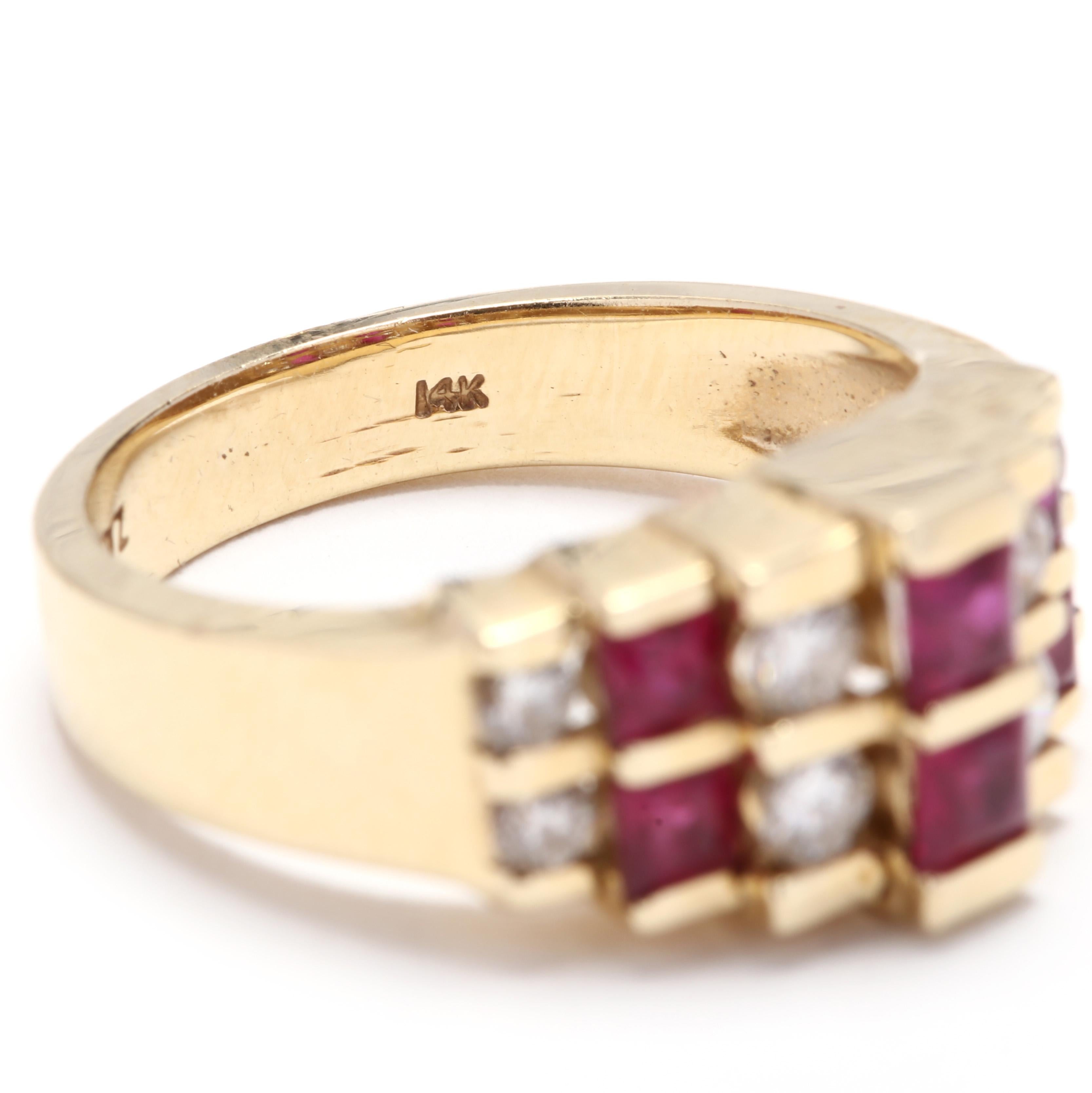 14 Karat Yellow Gold, Ruby and Diamond Pyramid Ring In Good Condition In McLeansville, NC