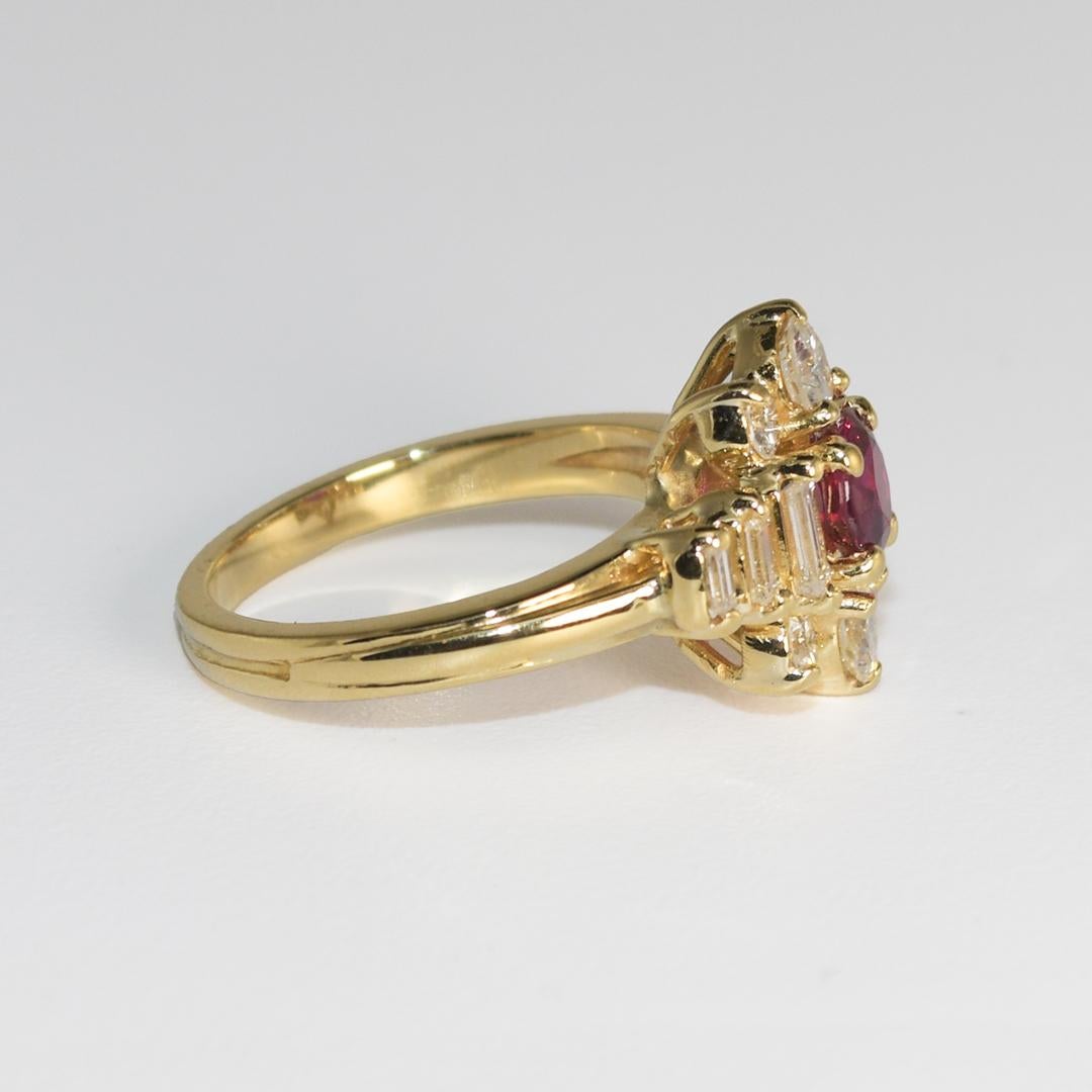Anillo de oro amarillo de 14 quilates con rubí y diamante 4,6 g Corte redondo