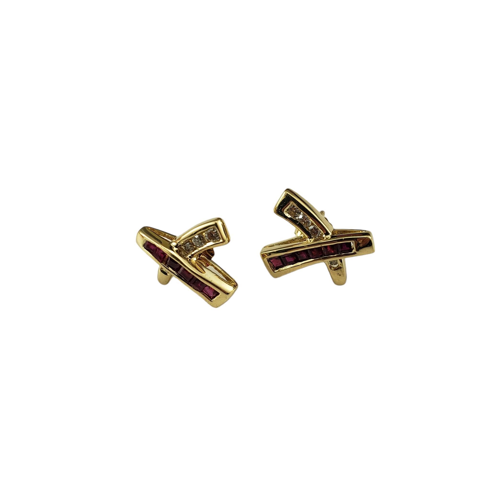 Pendientes X de Rubí y Diamante de Oro Amarillo de 14K  #17177 Corte cuadrado en venta