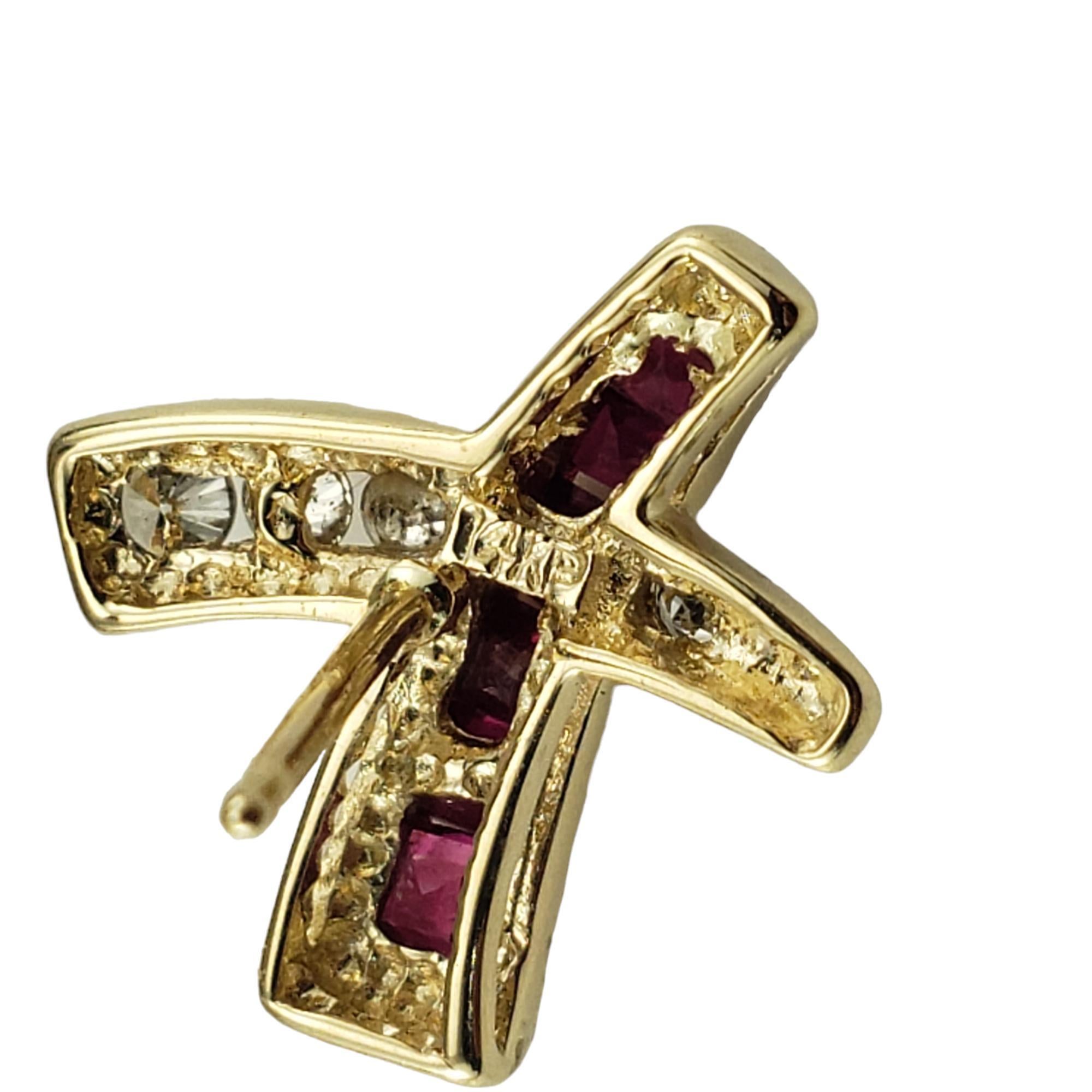 Women's 14K Yellow Gold Ruby & Diamond X Earrings  #17177 For Sale