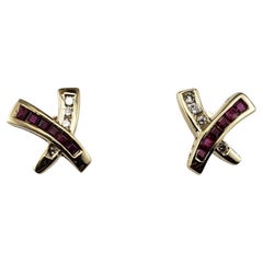 14K Yellow Gold Ruby & Diamond X Earrings  #17177