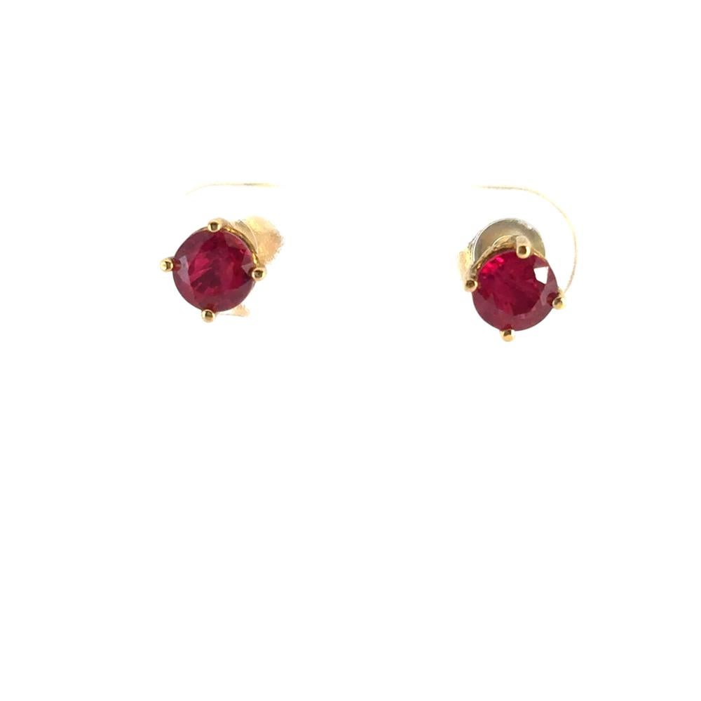 Clous d'oreilles en or jaune 14 carats et rubis en vente 6