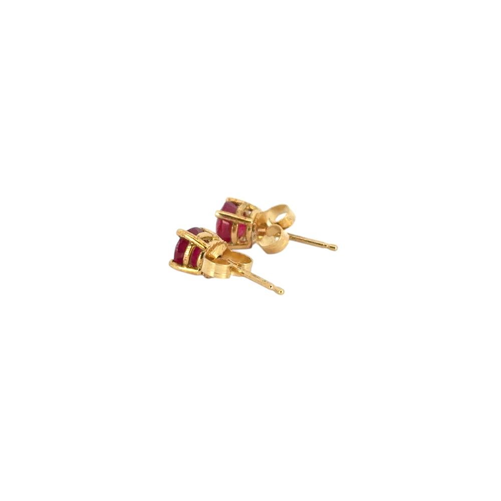 Clous d'oreilles en or jaune 14 carats et rubis Pour femmes en vente