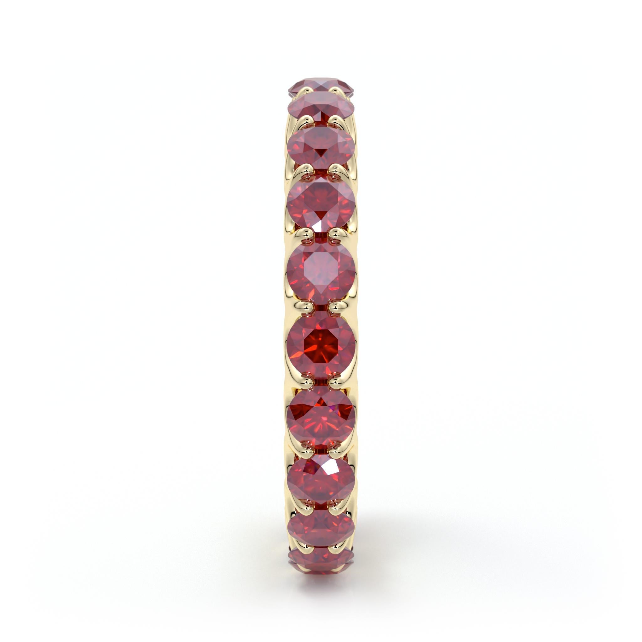 14 Karat Yellow Gold Ruby Eternal Fit Eternity Band Features 3.26 Carat of Red In New Condition For Sale In New York, NY
