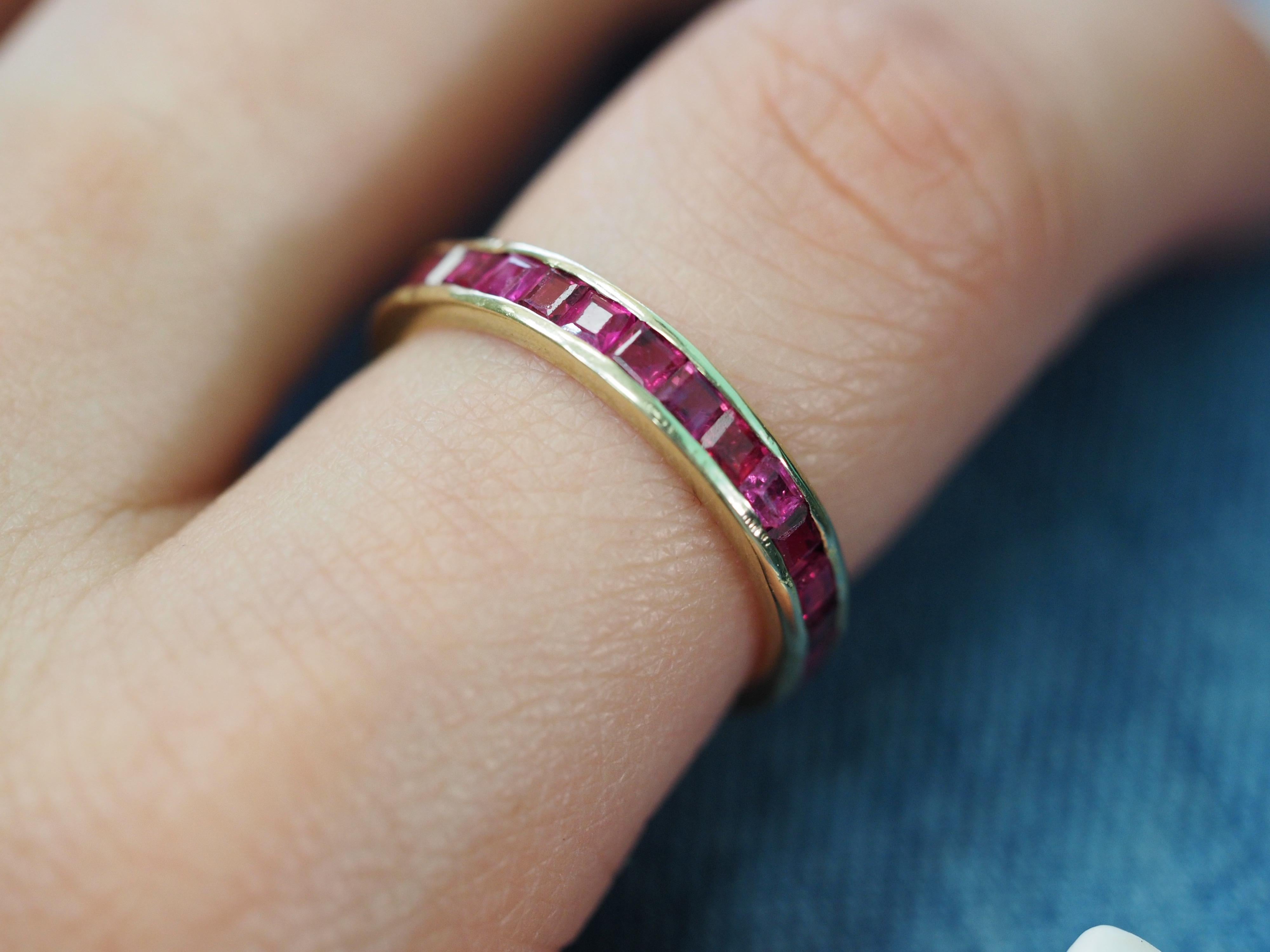 Art Deco 14 Karat Yellow Gold Ruby Eternity Band For Sale