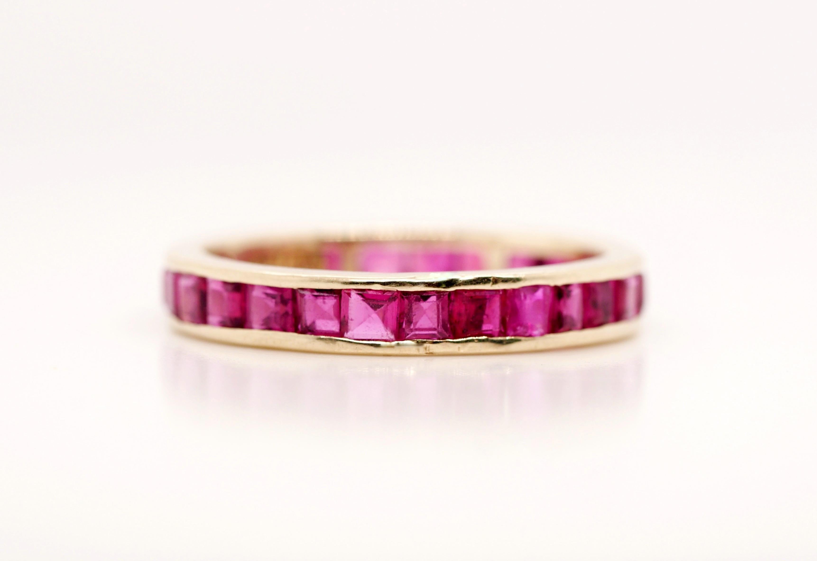 Women's or Men's 14 Karat Yellow Gold Ruby Eternity Band For Sale