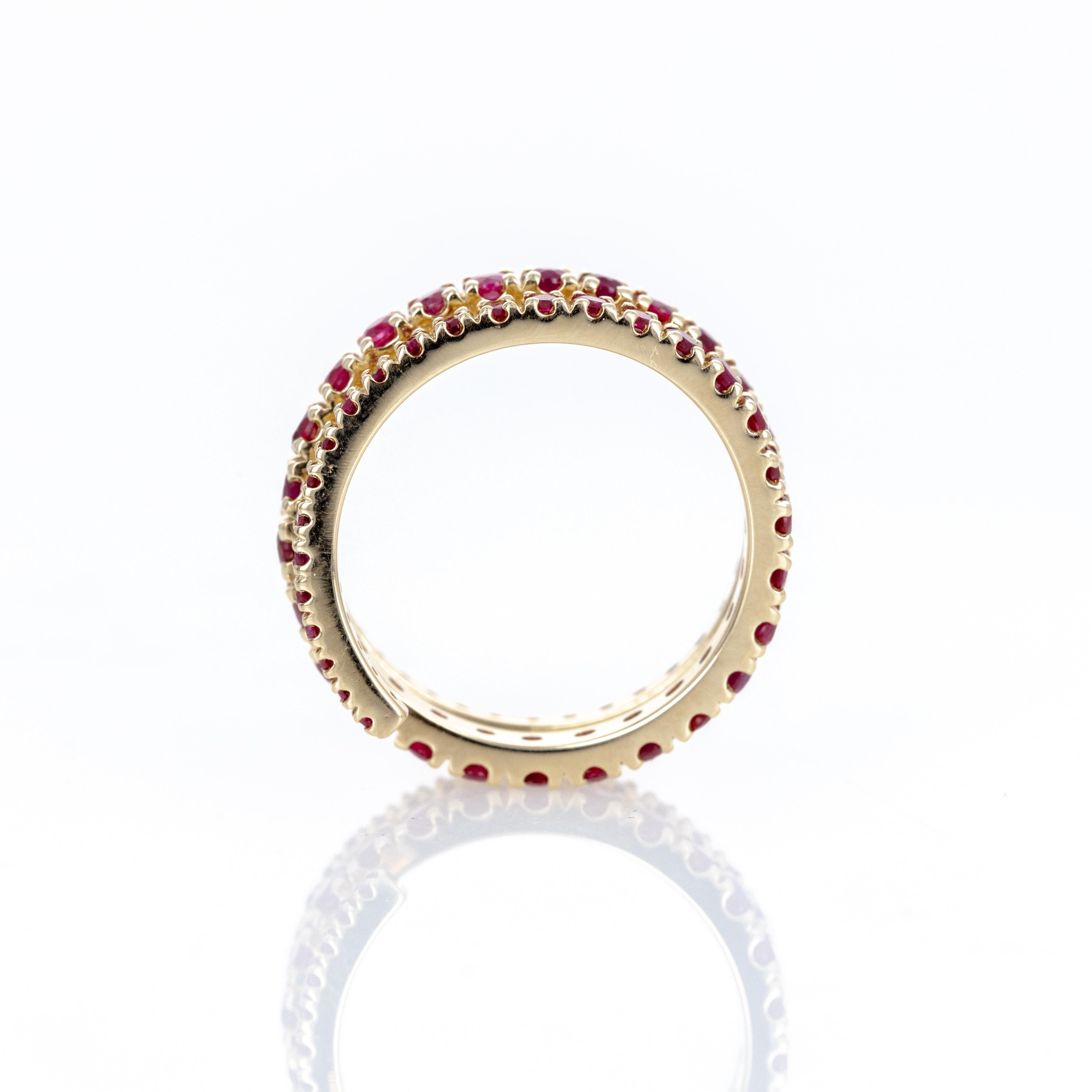 Round Cut 14K Yellow Gold Ruby Eternity Wrap Ring For Sale