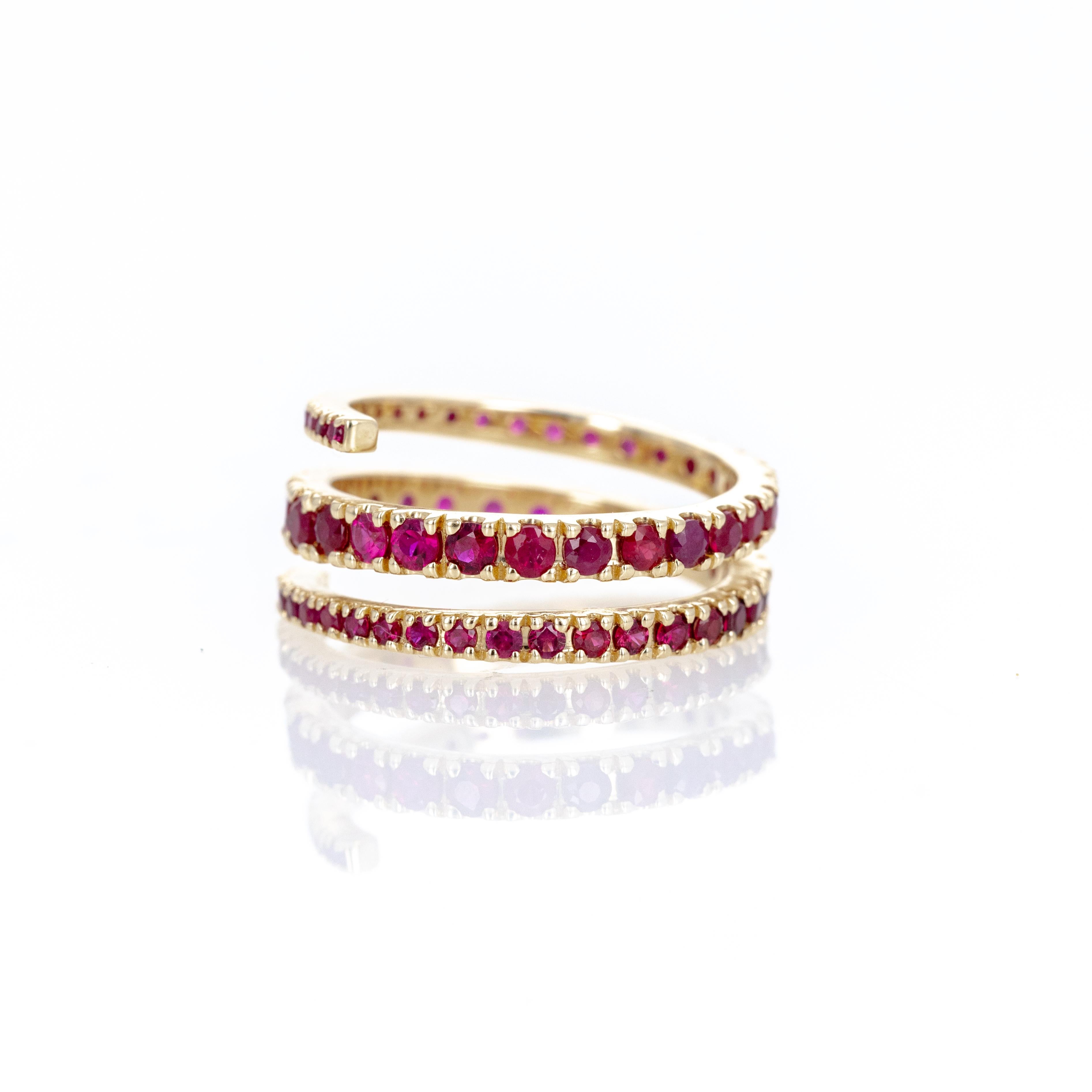 14K Yellow Gold Ruby Eternity Wrap Ring In New Condition For Sale In Cape May, NJ