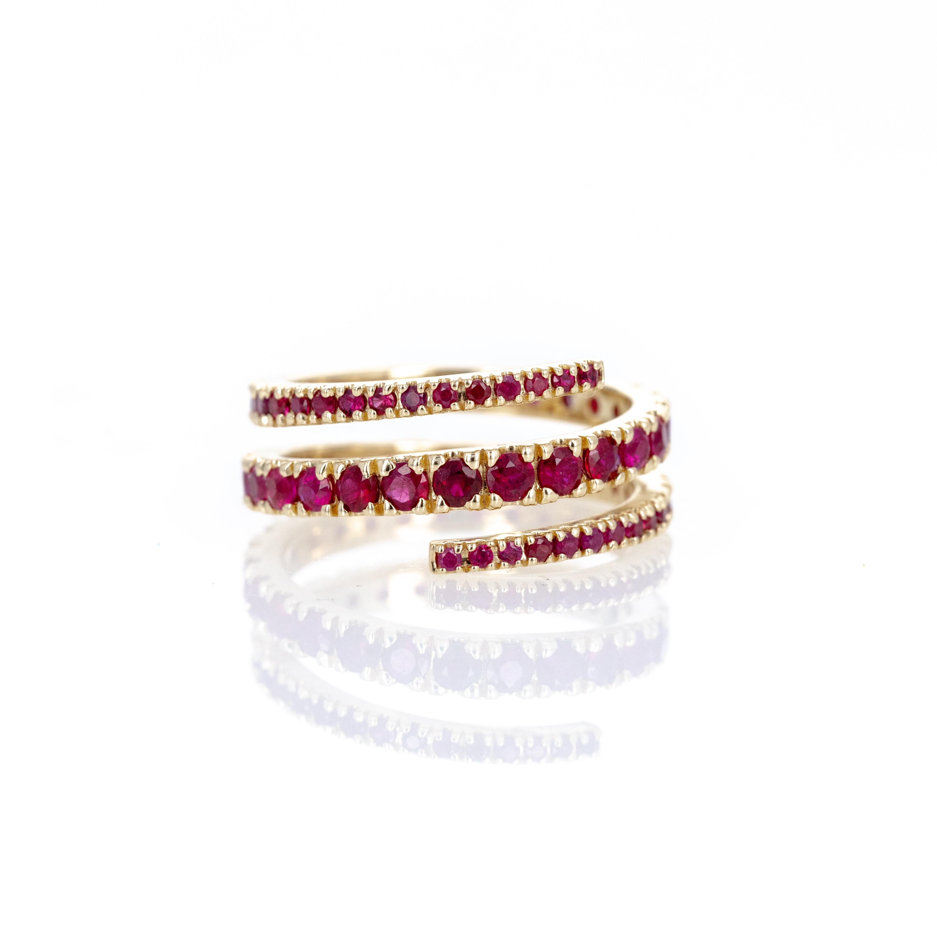 Women's or Men's 14K Yellow Gold Ruby Eternity Wrap Ring For Sale