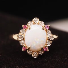 14K Yellow Gold Ruby, Opal and Diamond Ring