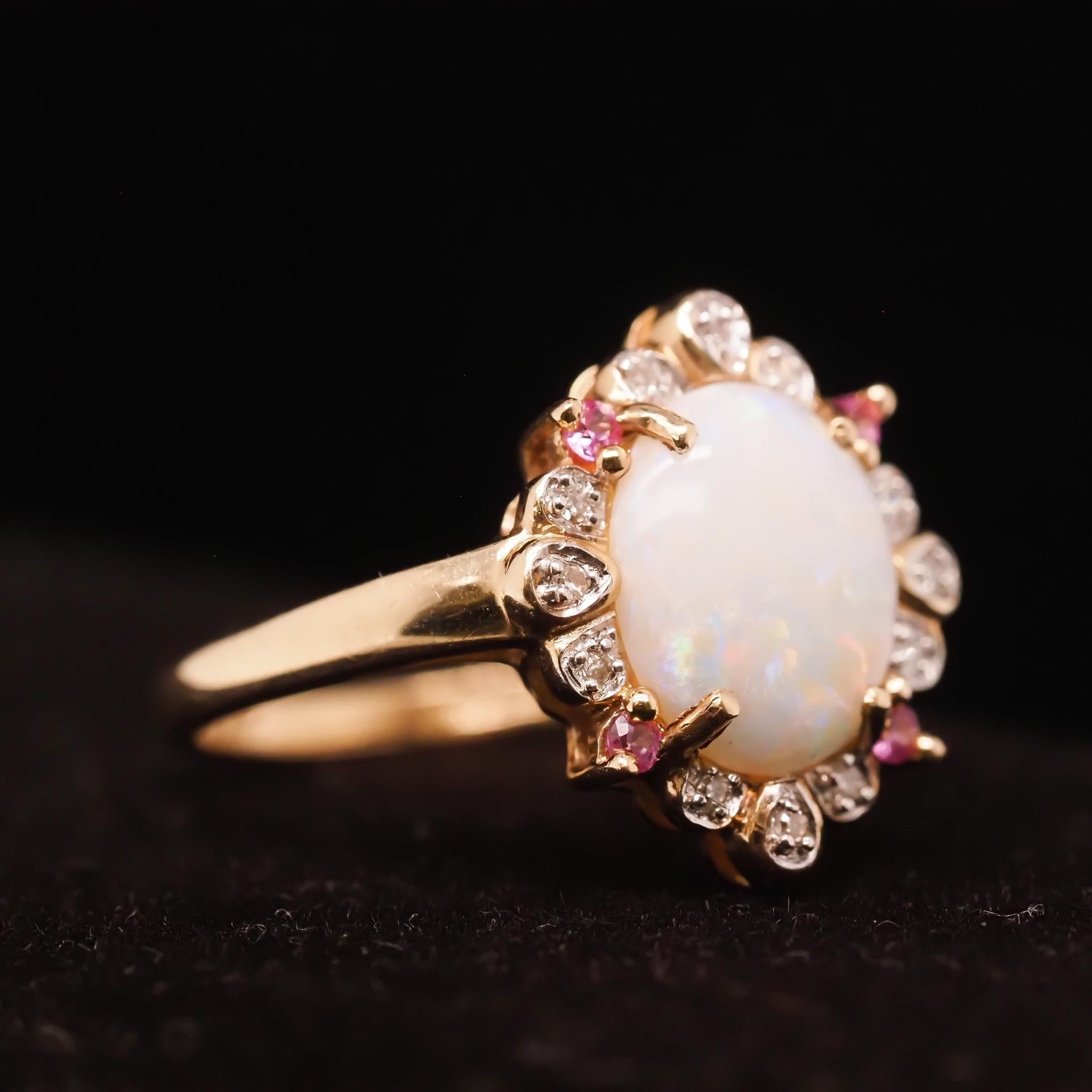 14K Yellow Gold Ruby, Opal and Diamond Ring For Sale 2