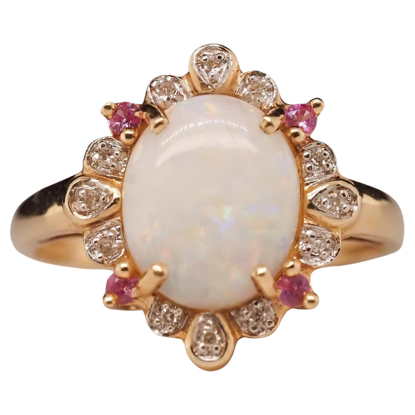 14K Yellow Gold Ruby, Opal and Diamond Ring For Sale
