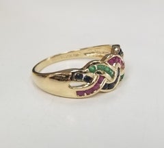 14K Yellow Gold Ruby, Sapphire and Emerald Woven Ring